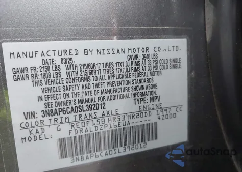 2025 Nissan Kicks Sv Fwd z USA, uszkodzony, nr VIN 3N8AP6CA0SL392012